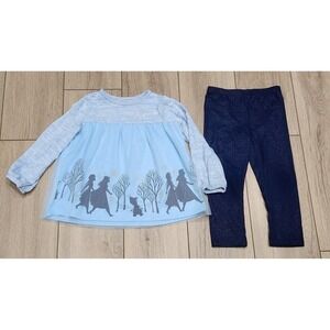 Disney Frozen II Elsa Anna Olaf Tunic Top Sparkle Leggings Girls Outfit Size 4T